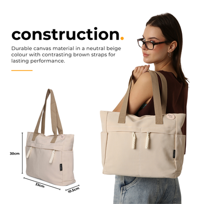 UrbanHandy Canvas Tote Bag For Women-Ivory