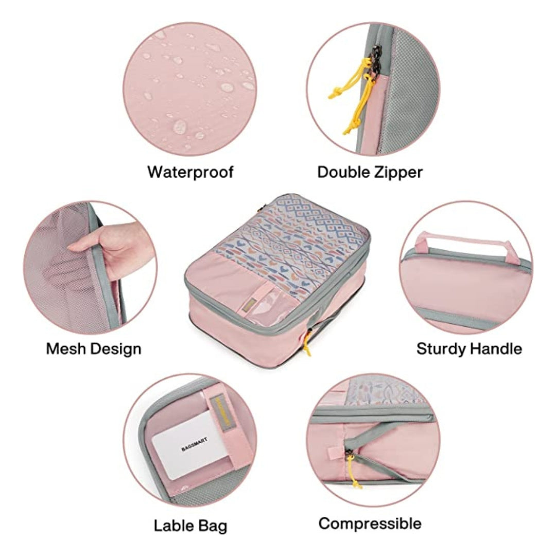 Travel Compression Packing Cubes- Pink