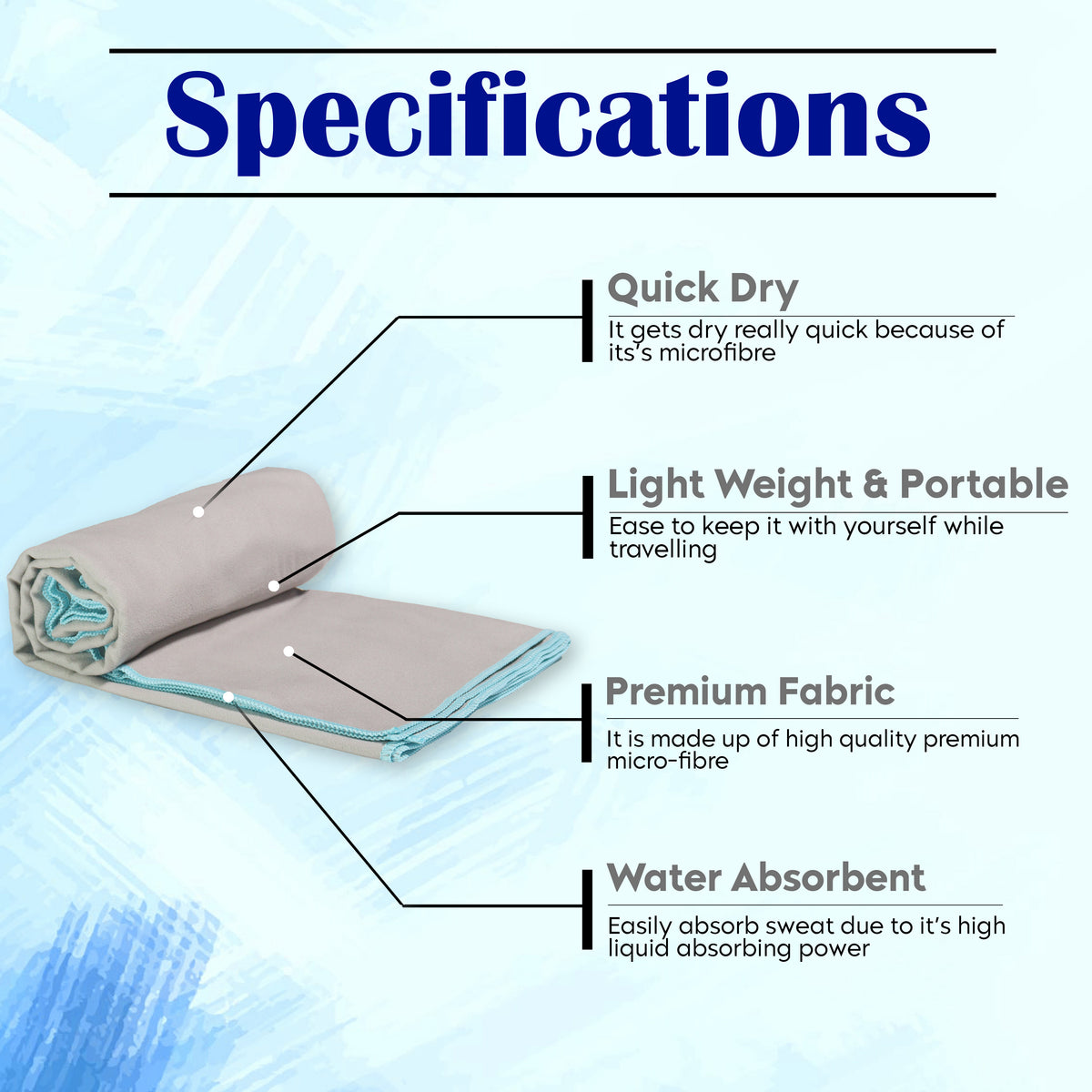 Microfibre Travel Towel- Grey - Hover Image