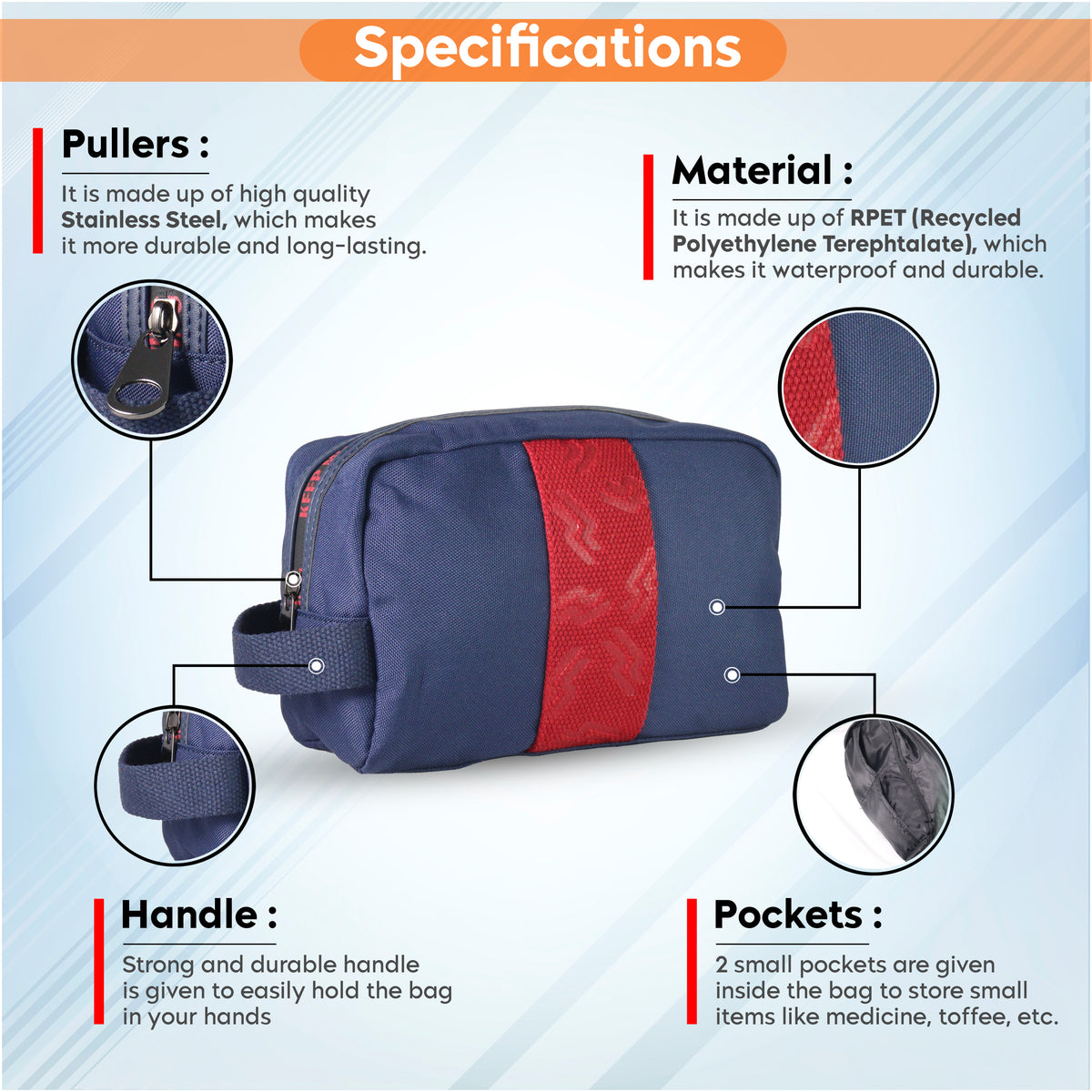 Tressential Toiletry Bag for Men & Women- Navy Blue - Hover Image