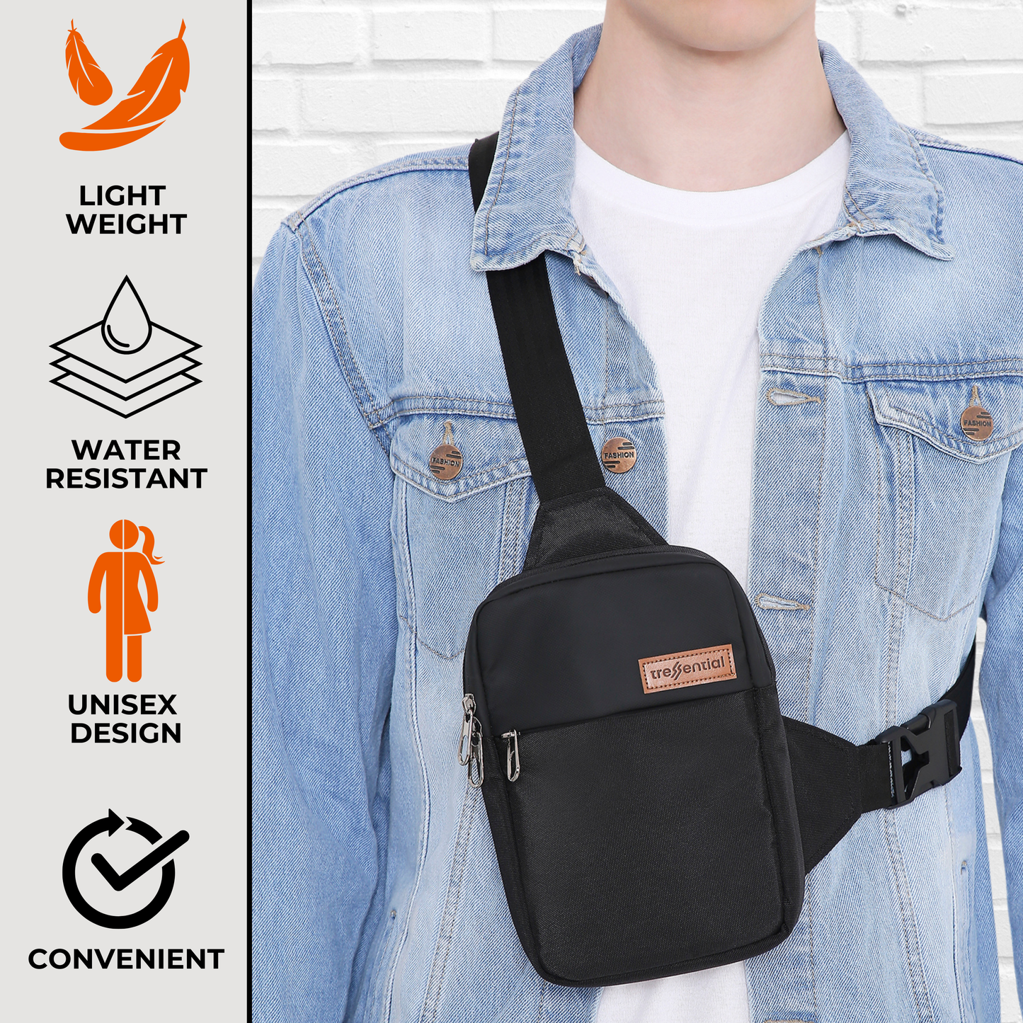 Unisex Crossbody Sling Bag- Black