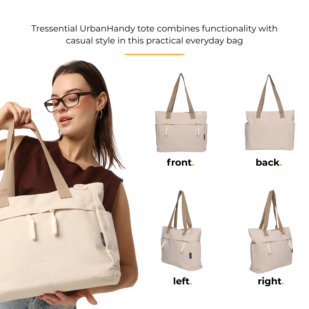 UrbanHandy Canvas Tote Bag For Women-Ivory - Hover Image