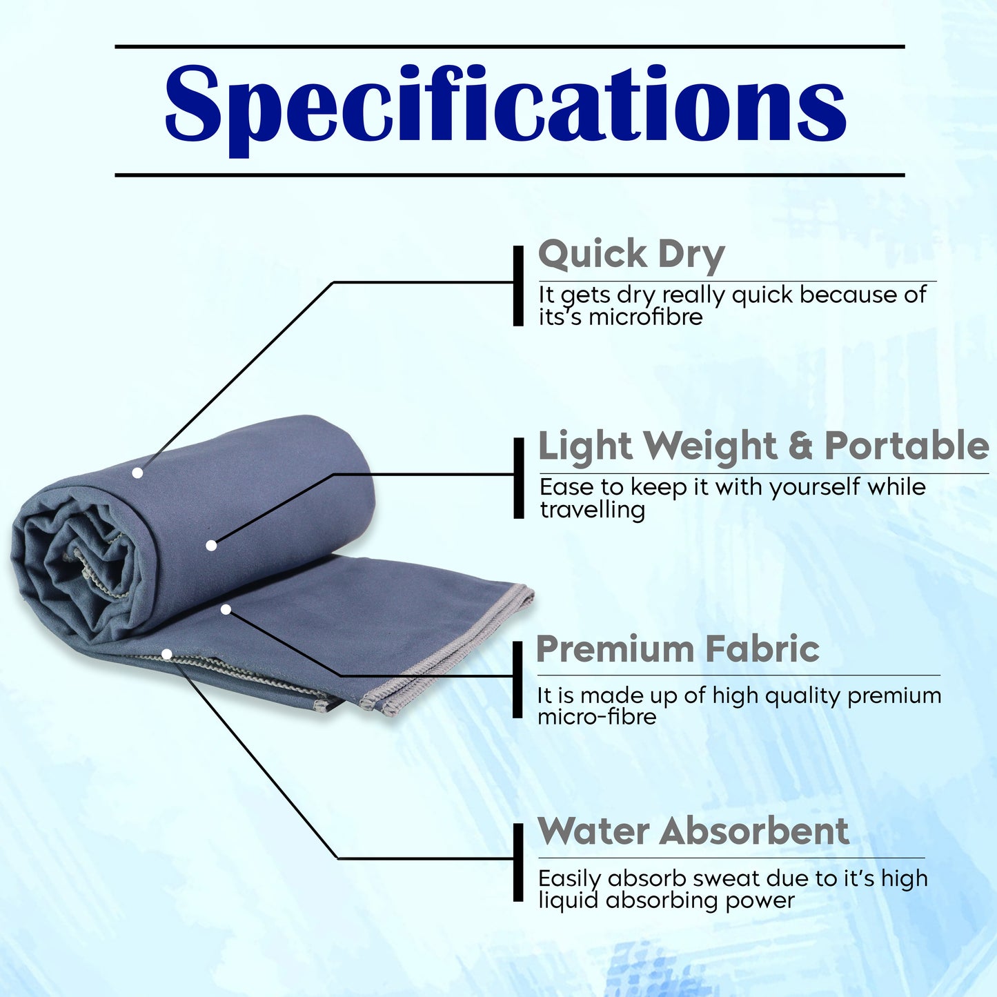 Microfibre Travel Towel- Navy Blue