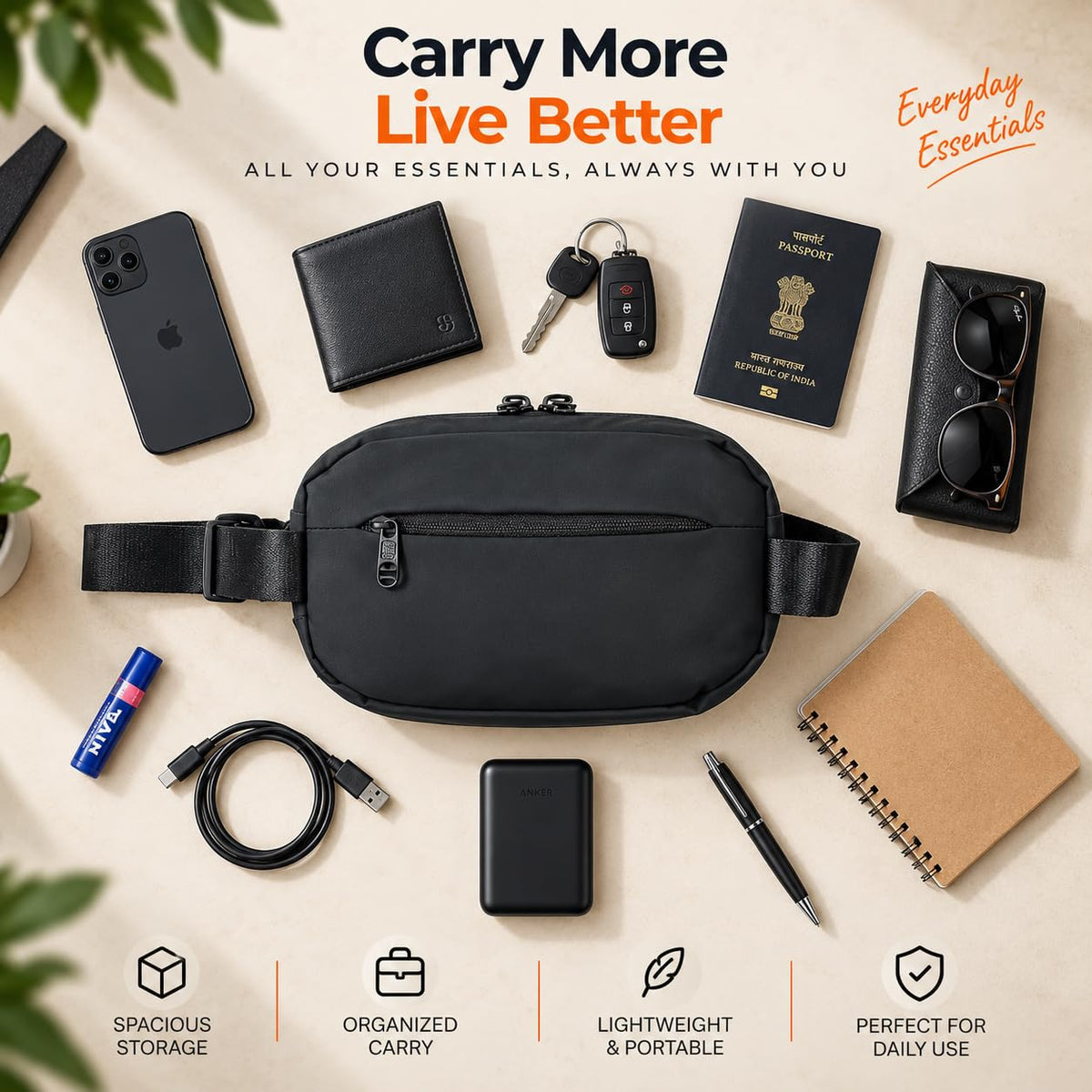 Tressential Travel Waist Bag | Cross Body Bag for Men Women