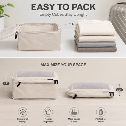 Compression Packing Cubes Set Nylon with Breathable Mesh Top (6 Piece, Beige)
