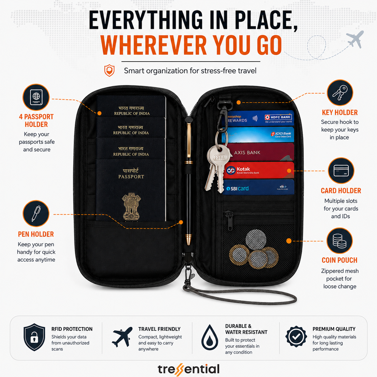 Passport Holder Travel Wallet-Black - Hover Image