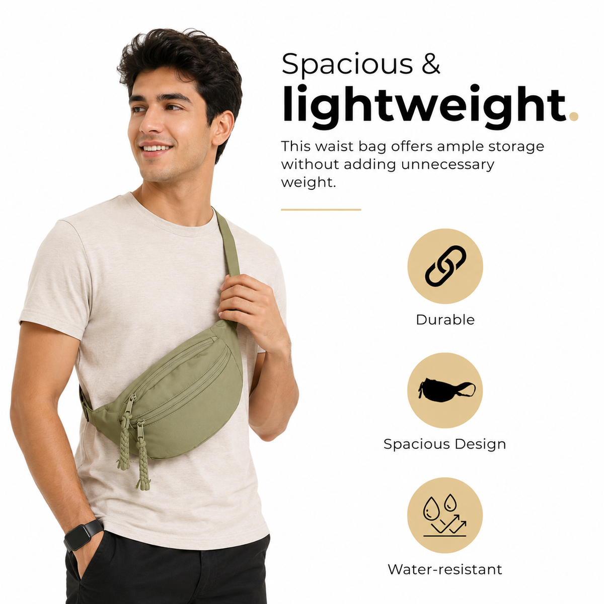 UrbanStash Unisex Waist Bag - Olive Green - Hover Image
