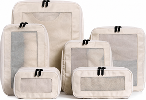 Compression Packing Cubes Set Nylon with Breathable Mesh Top (6 Piece, Beige)