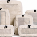Compression Packing Cubes Set Nylon with Breathable Mesh Top (6 Piece, Beige)