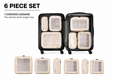 Compression Packing Cubes Set Nylon with Breathable Mesh Top (6 Piece, Beige)