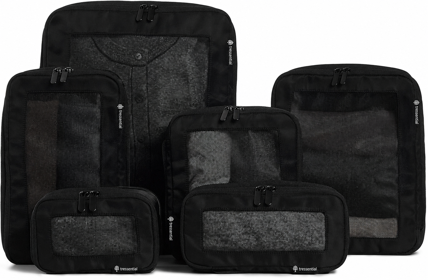 Compression Packing Cubes Set Nylon with Breathable Mesh Top (6 Piece, Black)