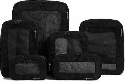 Compression Packing Cubes Set Nylon with Breathable Mesh Top (6 Piece, Black)