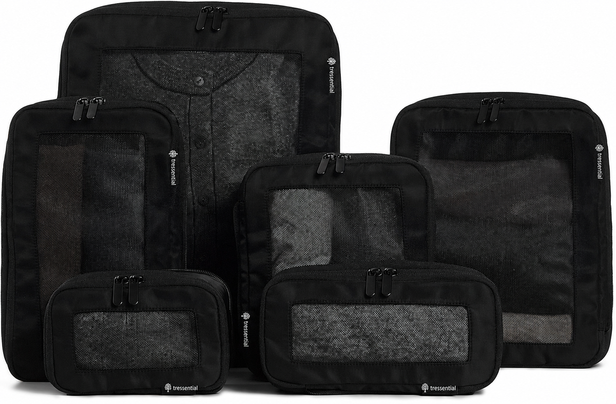 Compression Packing Cubes Set Nylon with Breathable Mesh Top (6 Piece, Black)