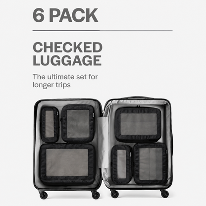 Compression Packing Cubes Set Nylon with Breathable Mesh Top (6 Piece, Black)