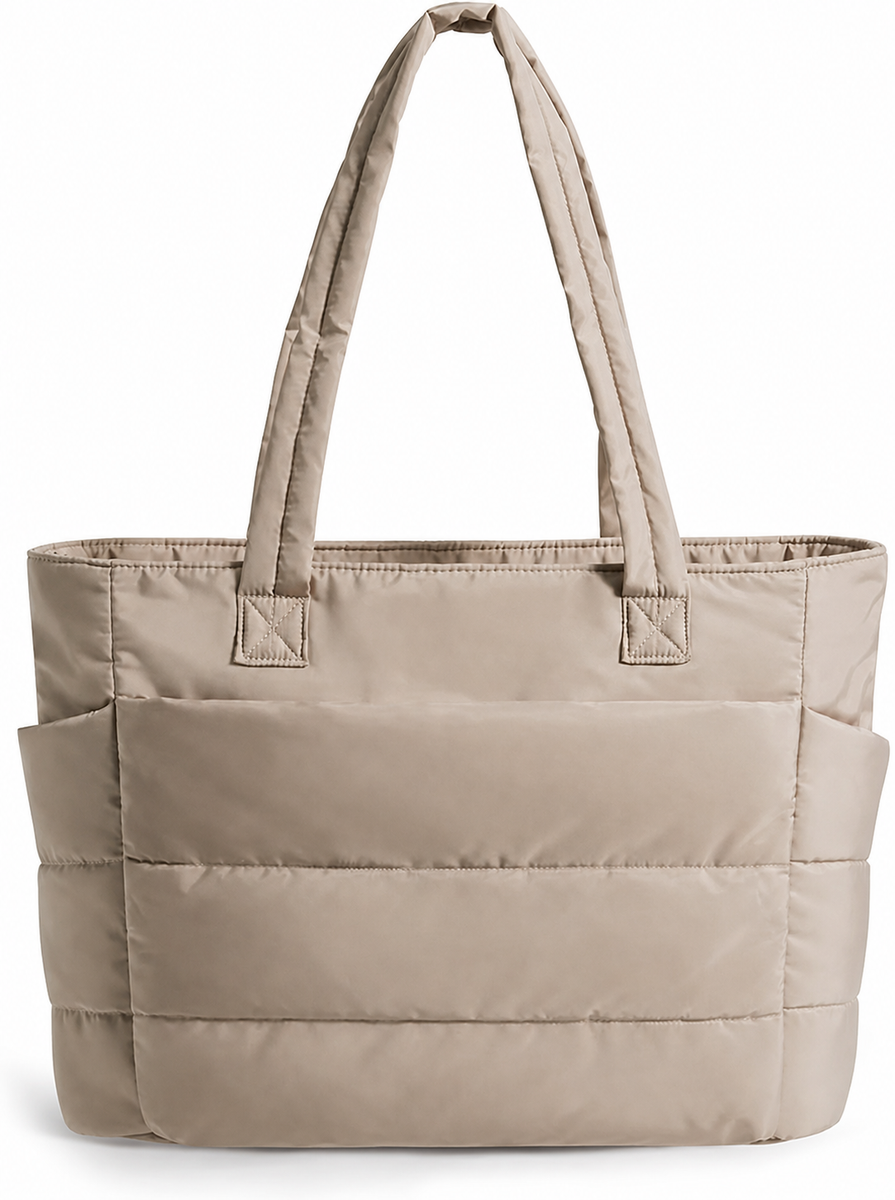Tressential Puffer Tote Bag for Women-Beige