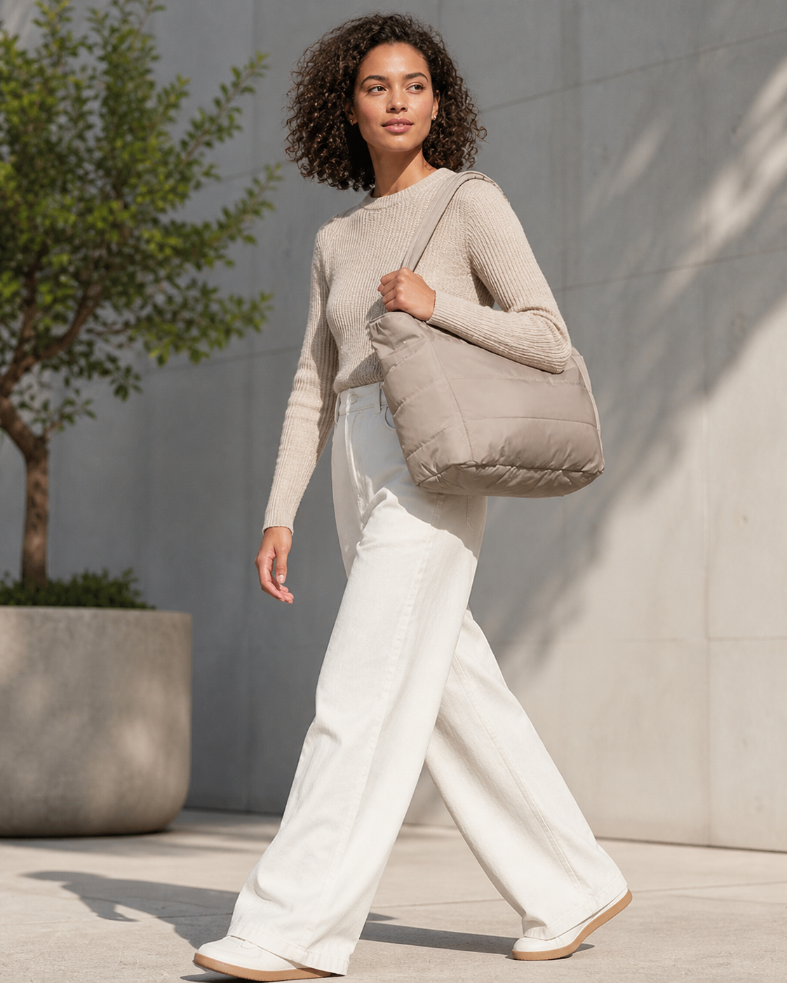 Tressential Puffer Tote Bag for Women-Beige