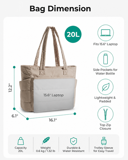 Tressential Puffer Tote Bag for Women-Beige