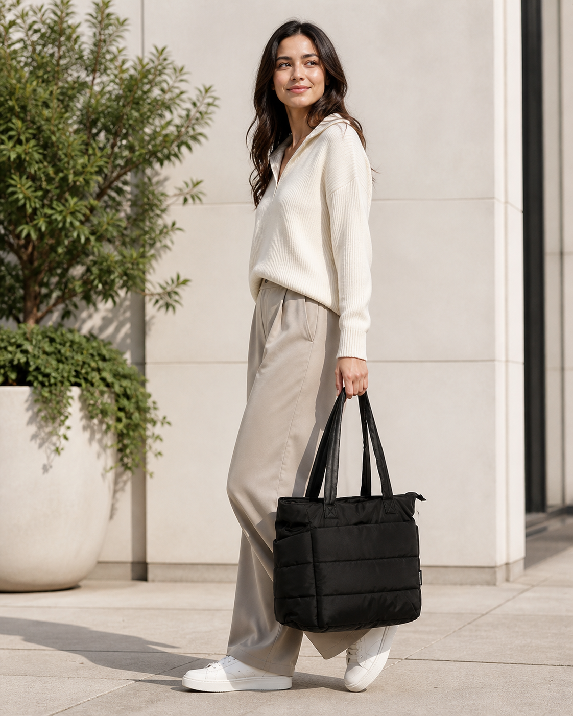 Tressential Puffer Tote Bag for Women-Black