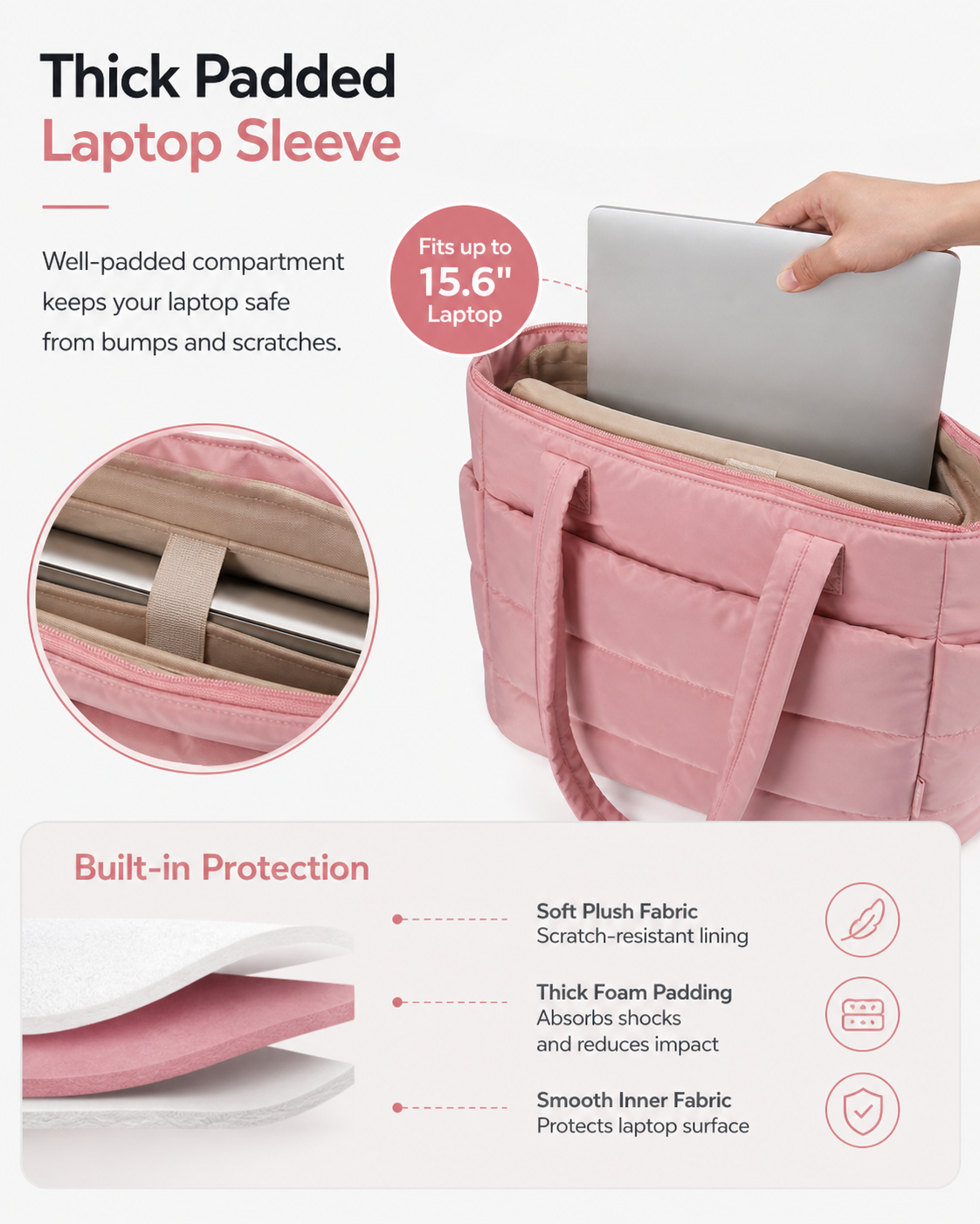 Tressential Puffer Tote Bag for Women-Pink