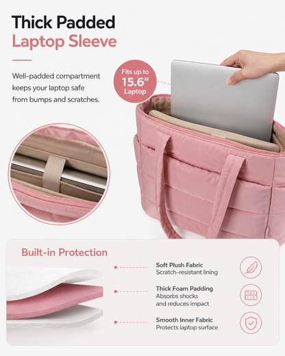 Tressential Puffer Tote Bag for Women-Pink