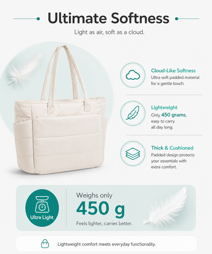 Tressential Puffer Tote Bag for Women-White