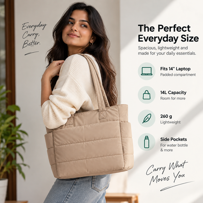 Tressential Puffer Tote Bag for Women, 14L, Beige