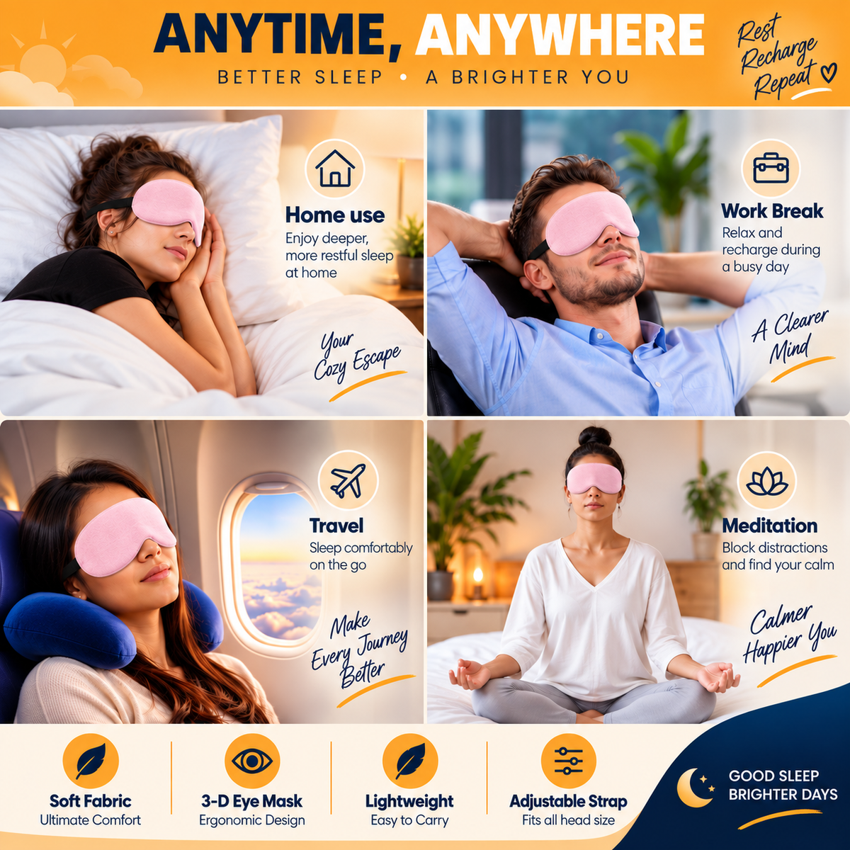 Travel Eye Mask - Pink