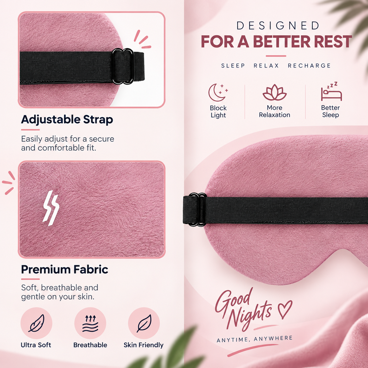 Travel Eye Mask - Pink