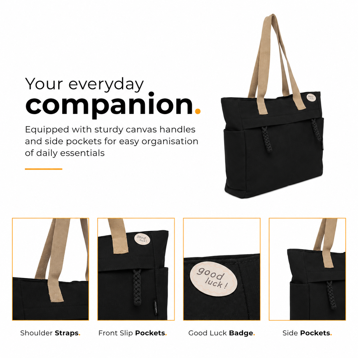 UrbanHandy Canvas Tote Bag For Women-Black