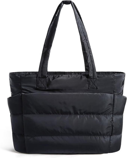 Tressential Puffer Tote Bag for Women-Black