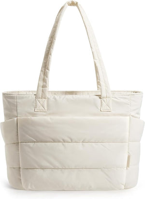 Tressential Puffer Tote Bag for Women-White