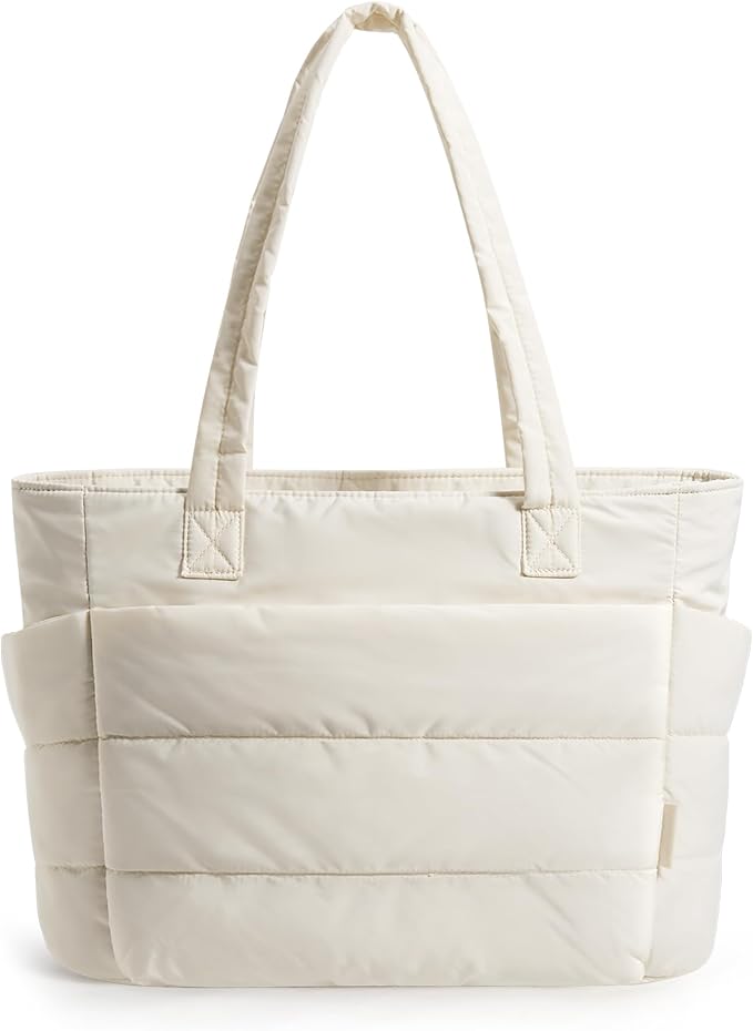 Tressential Puffer Tote Bag for Women-White